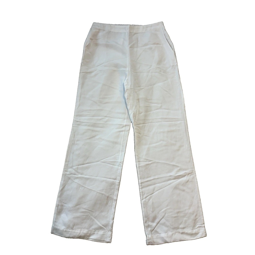 J.Mclaughlin Pants Women Size 8 Linen-Blend Wide-Leg Side-Zip White Euro‎ Summer